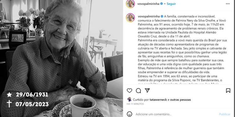 Palmirinha, apresentadora e cozinheira, morre aos 91 anos