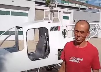 Pedreiro na Bahia investe mais de R$ 20 mil na construção de helicóptero com motor de carro e cadeira de ônibus