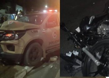 Acidente entre moto e viatura da PM deixa seis feridos na Av. João Durval