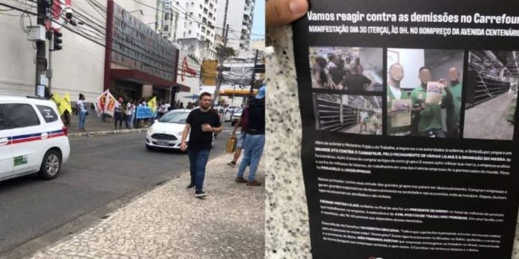 Trabalhadores protestam contra quatro mil demissões nas lojas Carrefour da Bahia