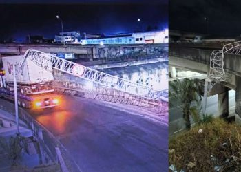 Prefeitura remove pórtico destruído por guincho no Complexo Viário da Cidade Nova para evitar acidente