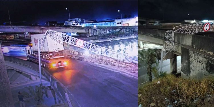 Prefeitura remove pórtico destruído por guincho no Complexo Viário da Cidade Nova para evitar acidente