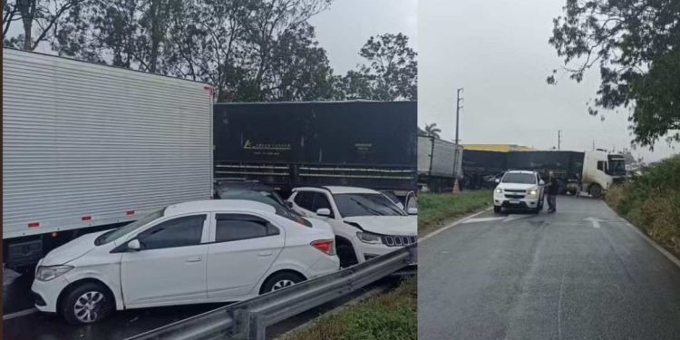 Engavetamento com sete veículos deixa cinco feridos na BR-324, em Conceição do Jacuípe