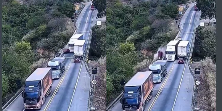 Carreta desgovernada lança carro de ponte e deixa cinco feridos na BR-116 na Bahia