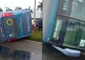 Ônibus tomba na BR-324 em Feira de Santana; dois passageiros ficam feridos