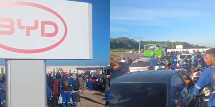 Protesto paralisa obras da BYD em Camaçari e bloqueia acesso ao Polo Industrial